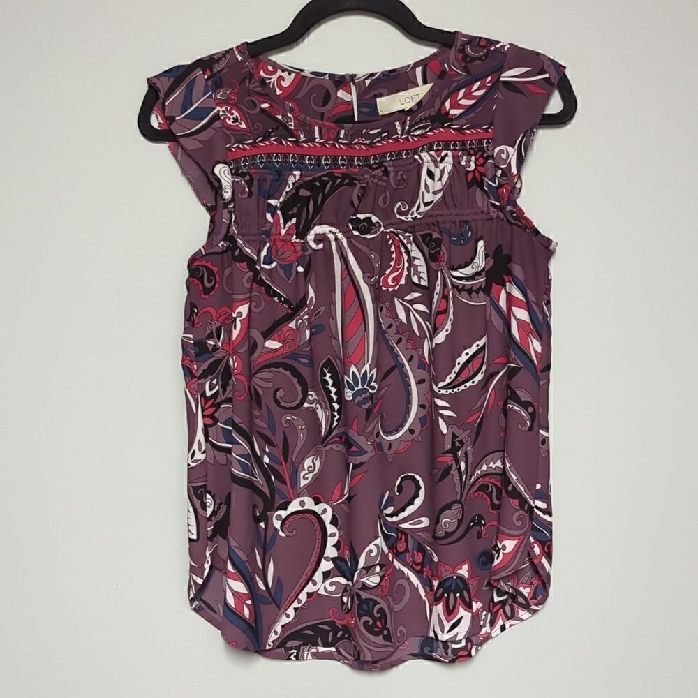 Loft Purple Flutter Sleeve Blouse